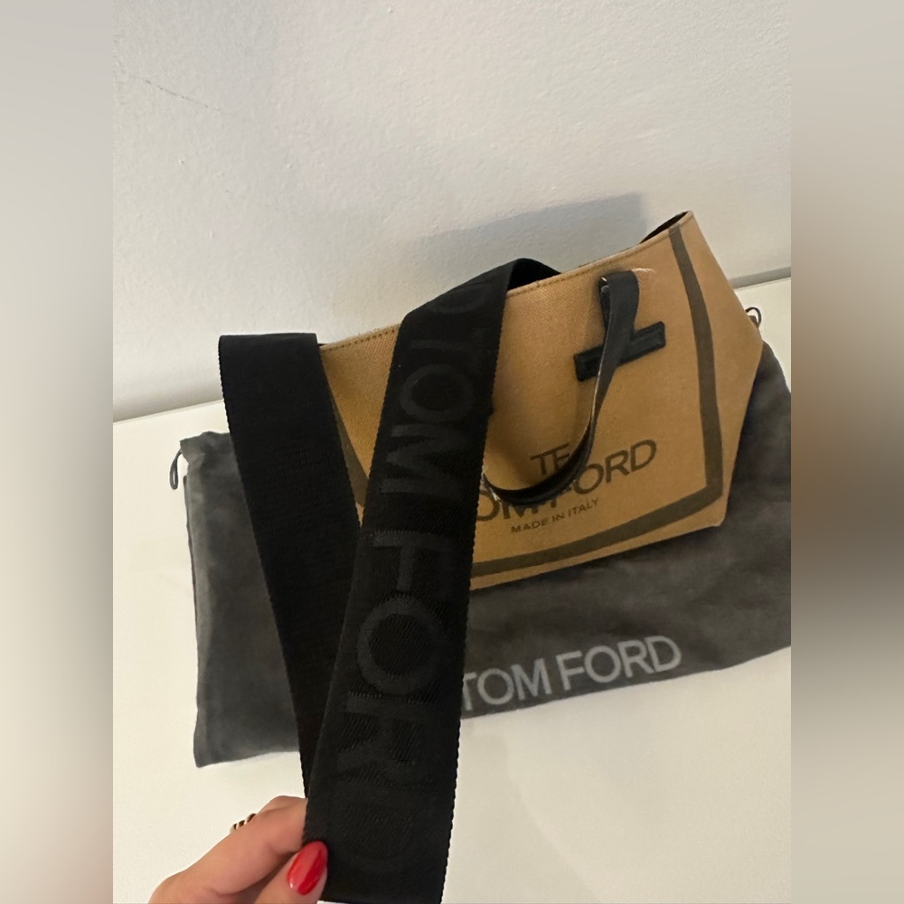Tom Ford Olive Green Canvas Tote with Black Strap - Picture 3 of 11